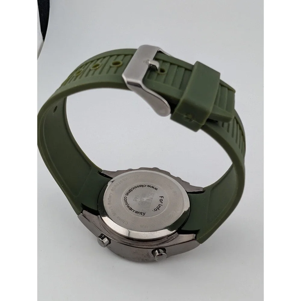 Geneva Watch Men 43mm Case Analog Digital‎ Green Band- New Battery
